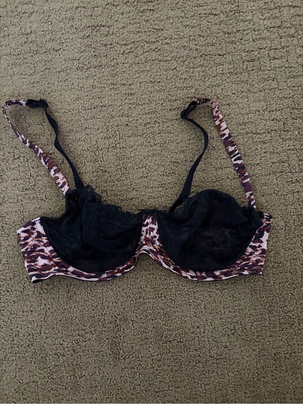 Adore Me Black Lace & Animal Print Underwire Bra